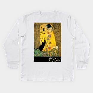 klimt&#39;s the kiss with cat added Kids Long Sleeve T-Shirt